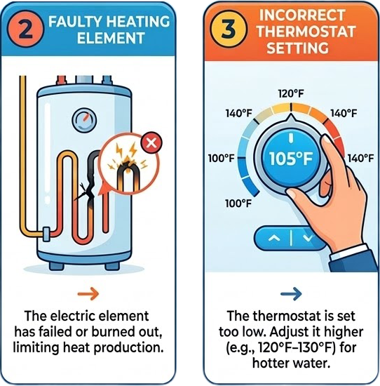 Illustration of Faulty Heating Element and Incorrect Thermostat